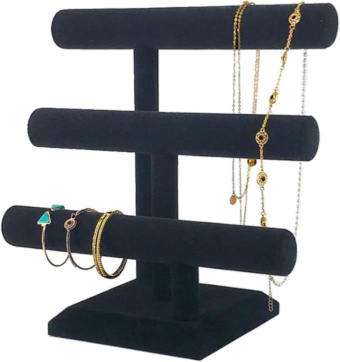 7TH VELVET Jewelry Organizer Display Stand with 3 Tier, Necklace Bracelet and Watch Holder Displa... | Amazon (US)