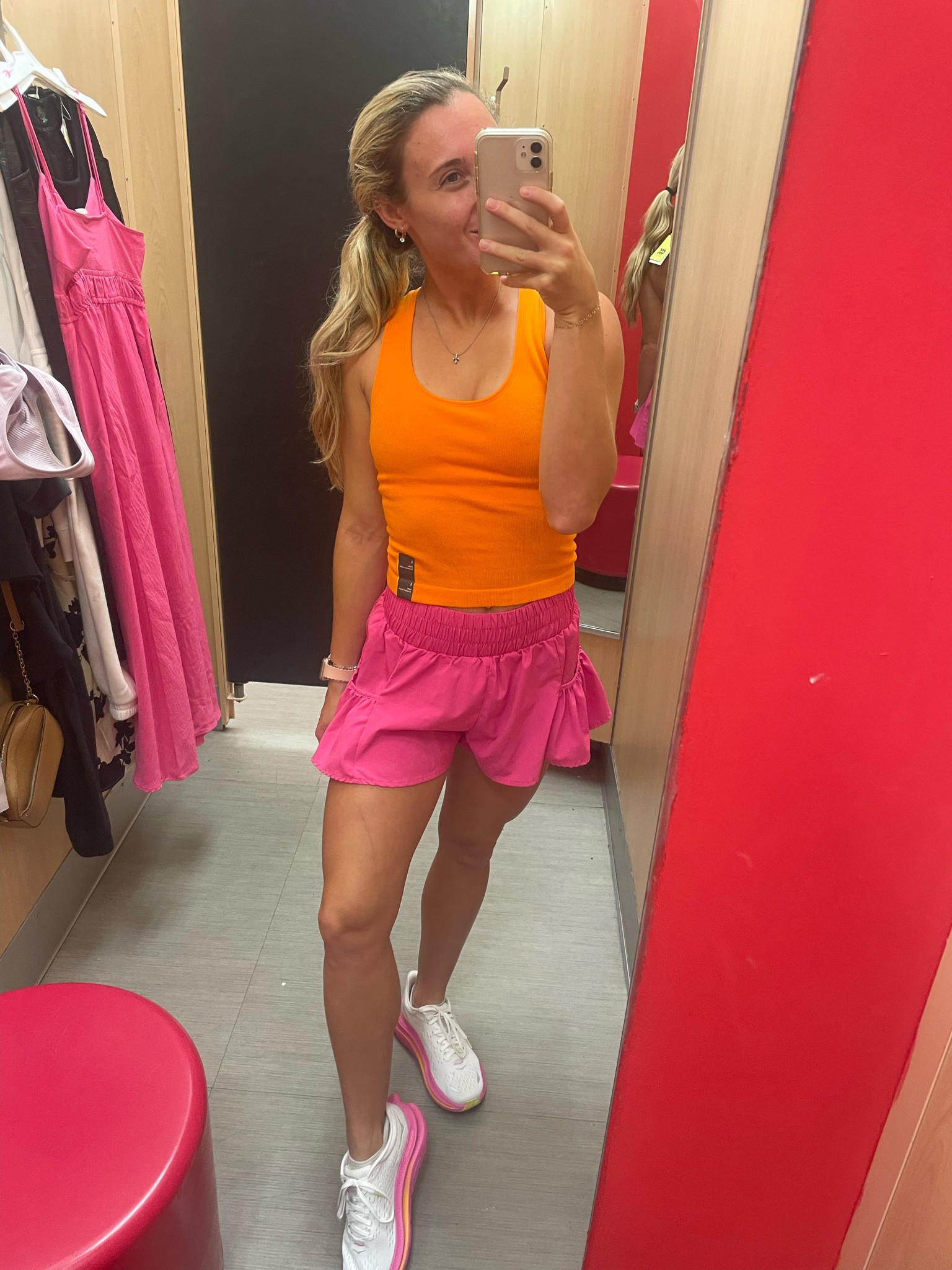 - orange target athletic tank top - size small 
- Amazon hot pink free people dupe shorts - size small 
- Hoka orange and Pink shoes 

#LTKfitness #LTKshoecrush