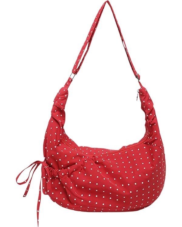 Women Nylon Polka Dot Crescent Crossbody Bag Adjustable Strap Shoulder Crossbody Bag with Zipper ... | Amazon (UK)