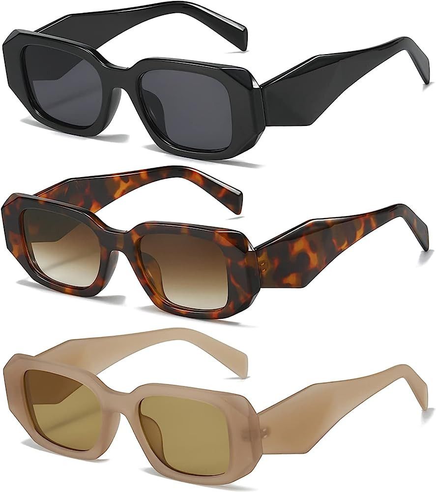 KUGUAOK Trendy Rectangle Sunglasses for Women 90s Retro Style Sun Glasses Outdoor Travel 100% UV ... | Amazon (US)