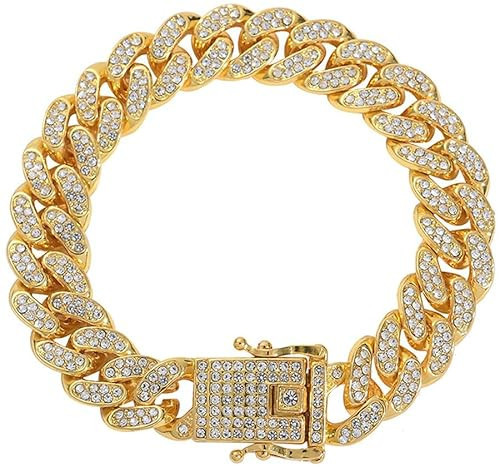 haoyueer Dog Chain Collar Diamond Cuban Link Dog Collar 13mm Wide Necklace Metal Cat Chain Pet Crystal Collar Jewelry Accessories for Puppy Small Medium Large (Gold, 8 inch) | Amazon (US)