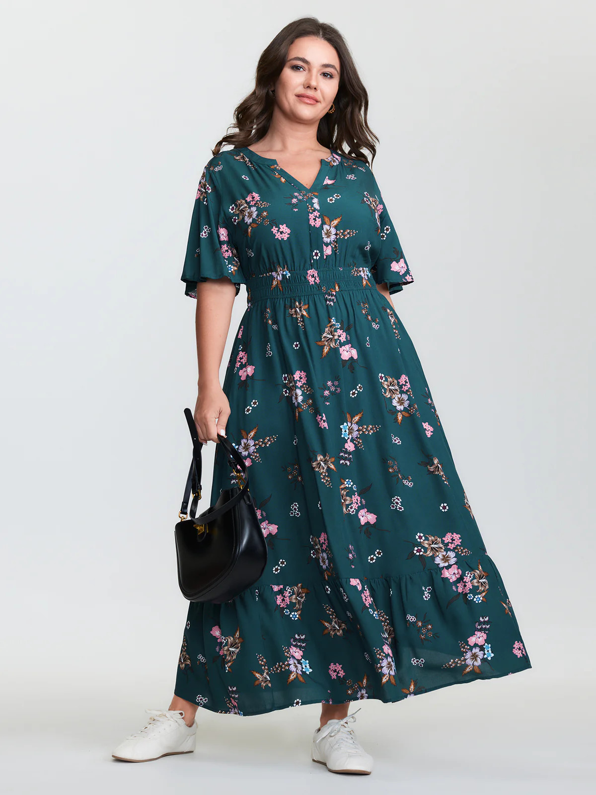 Floral Print Pockets Notched Collar Maxi Dress | Bloomchic