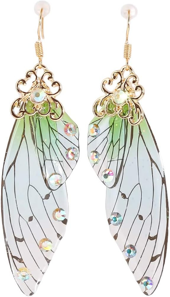 CH Handmade Fairy Simulation Butterfly Wing Earrings Foil Rhinestone Earring Romantic Jewelry | Amazon (US)