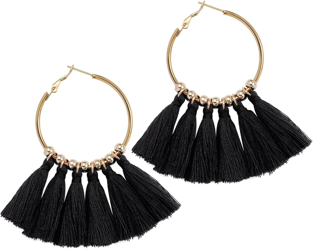 SELOVO Stainless Steel Hoop Earrings Tassel Boho Earrings For Women & Girls | Amazon (US)