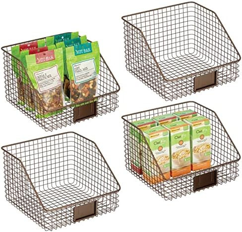 mDesign Slanted Farmhouse Metal Kitchen Food Storage Organizer Bin Basket with Open Front for Cab... | Amazon (US)