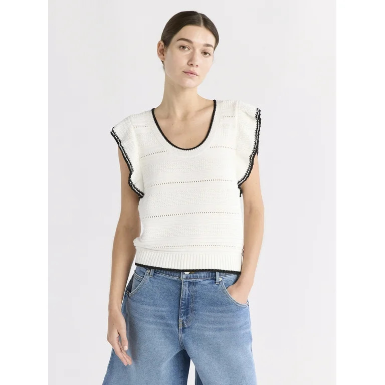 Free Assembly Women's and Women's Plus Size Pointelle Sweater Tank Top with Flutter Sleeves, Ligh... | Walmart (US)