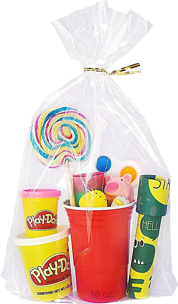 Wowfit 50 CT 10x14 inches Clear Bottom Gusset Cellophane Gift Bags with 6" Gold Twist Ties, Cello... | Amazon (US)