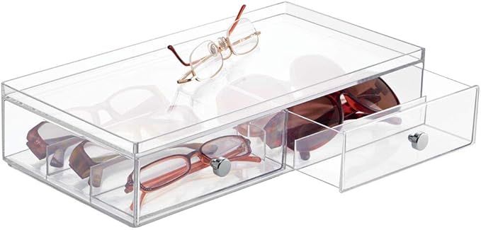 mDesign Plastic Rectangular Portable Stackable Eye Glass Organizer, Sunglass Storage Case; Hard P... | Amazon (US)