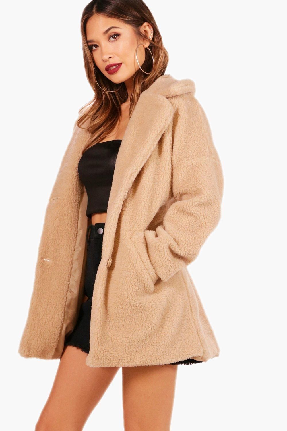 Womens Faux Fur Teddy Coat - Beige - S | Boohoo.com (US & CA)