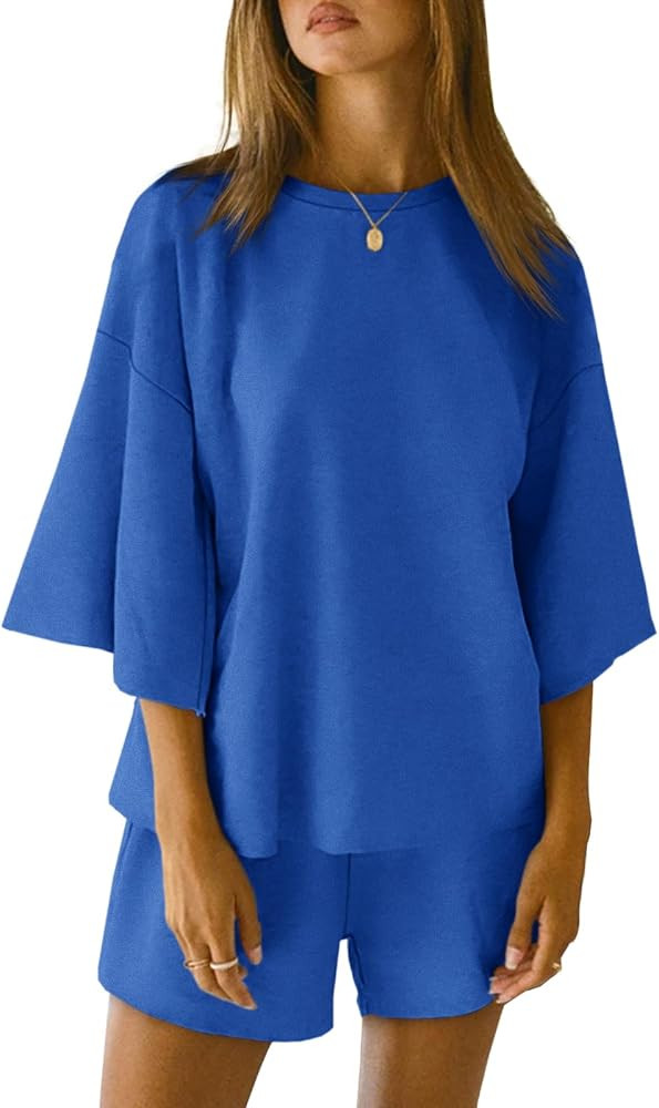Tankaneo Womens 2 Piece Pajama Sets Oversized Tops Loose Shorts Lounge Sets | Amazon (US)