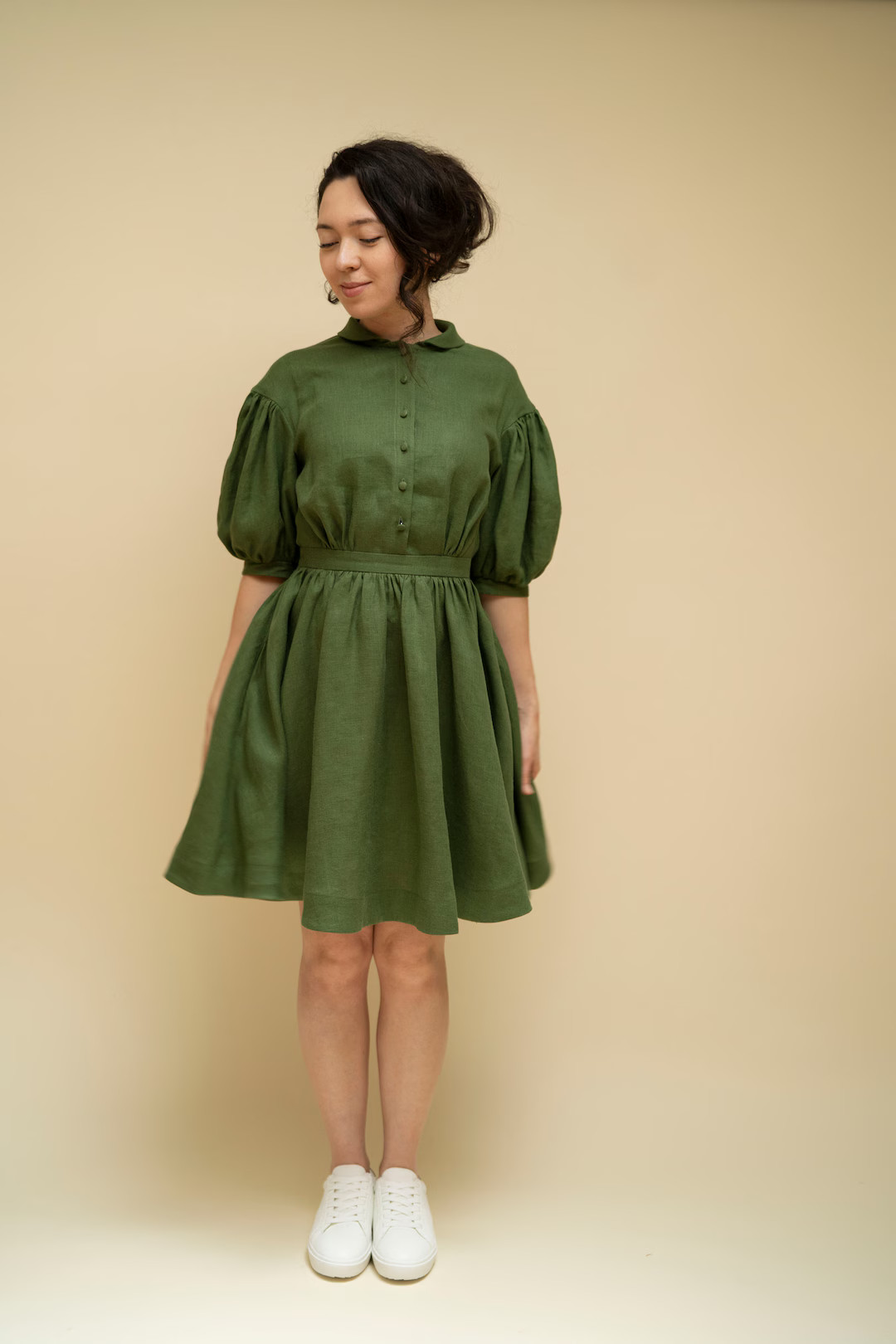 Ready to Ship Mini Meg Dress in Grass Green With Short Sleeves, Linen Dress - Etsy UK | Etsy (UK)