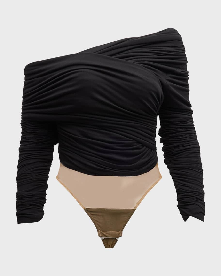 Sergio Hudson Ruched Off-The-Shoulder Long-Sleeve Bodysuit | Neiman Marcus