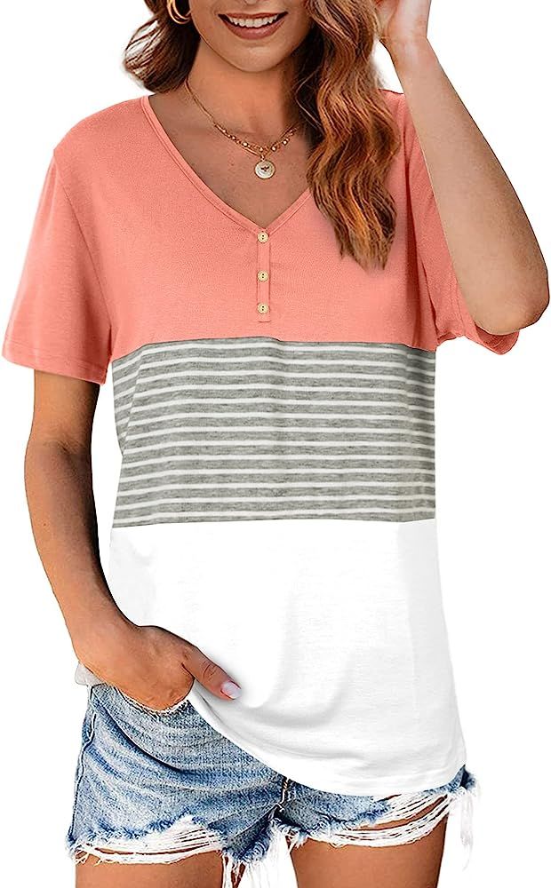 Aokosor Women's Short Sleeve High Low Loose T Shirt Basic Tee Tops with Side Split | Amazon (US)
