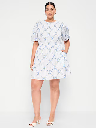 Puff-Sleeve Smocked Fit & Flare Mini Dress | Old Navy (US)