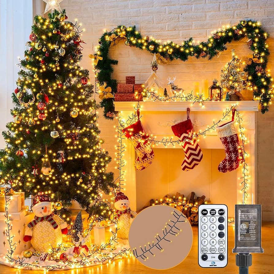 Christmas Tree Lights Outdoor Cluster Lights - 1000 LED 50 Ft Christmas Firecrackers String Light... | Amazon (US)