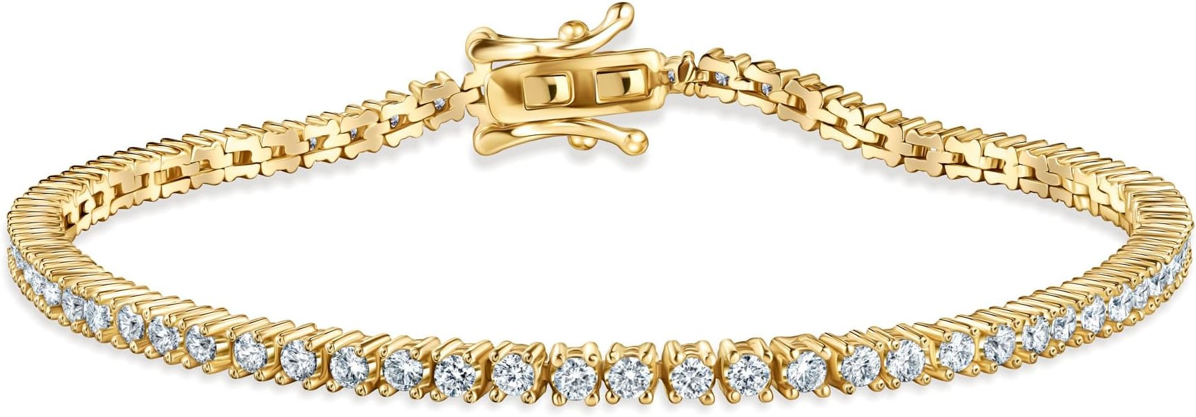 PORI JEWELERS Sparkling 925 Sterling Silver 2mm Cubic Zirconia Tennis Bracelet | Gold Bracelets f... | Amazon (US)