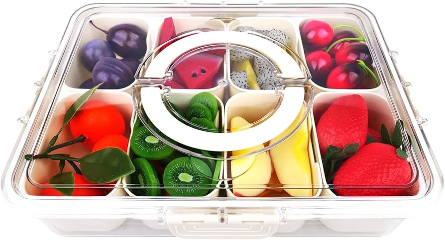 Divided Serving Tray with Lid and Handle: Portable Snackle Box Charcuterie Container & Snack Plat... | Amazon (US)