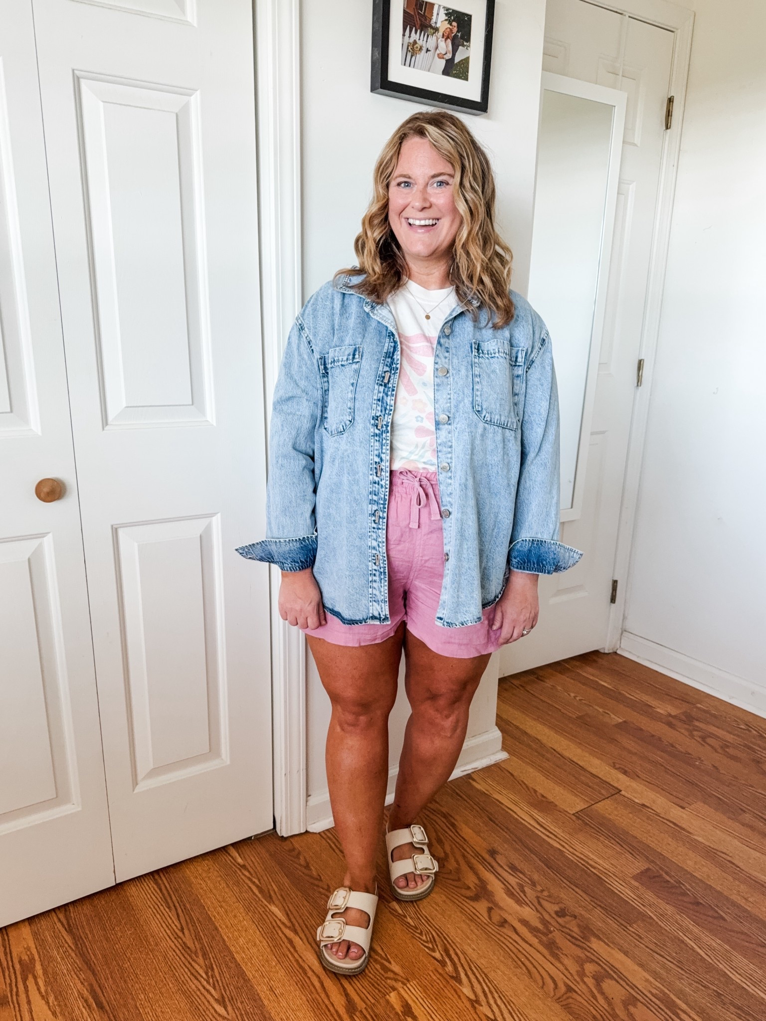 Wearing a large in my graphic tee & denim shirt.  Wearing an XL in the linen shorts 

#LTKSeasonal #LTKFindsUnder50 #LTKMidsize