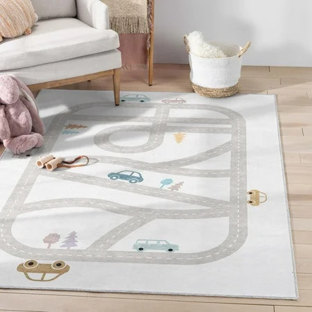 Well Woven Kids Rugs Playful Roads Modern Cartoon Grey Printed Distressed Machine Washable 5 x 7 Are | Walmart (US)