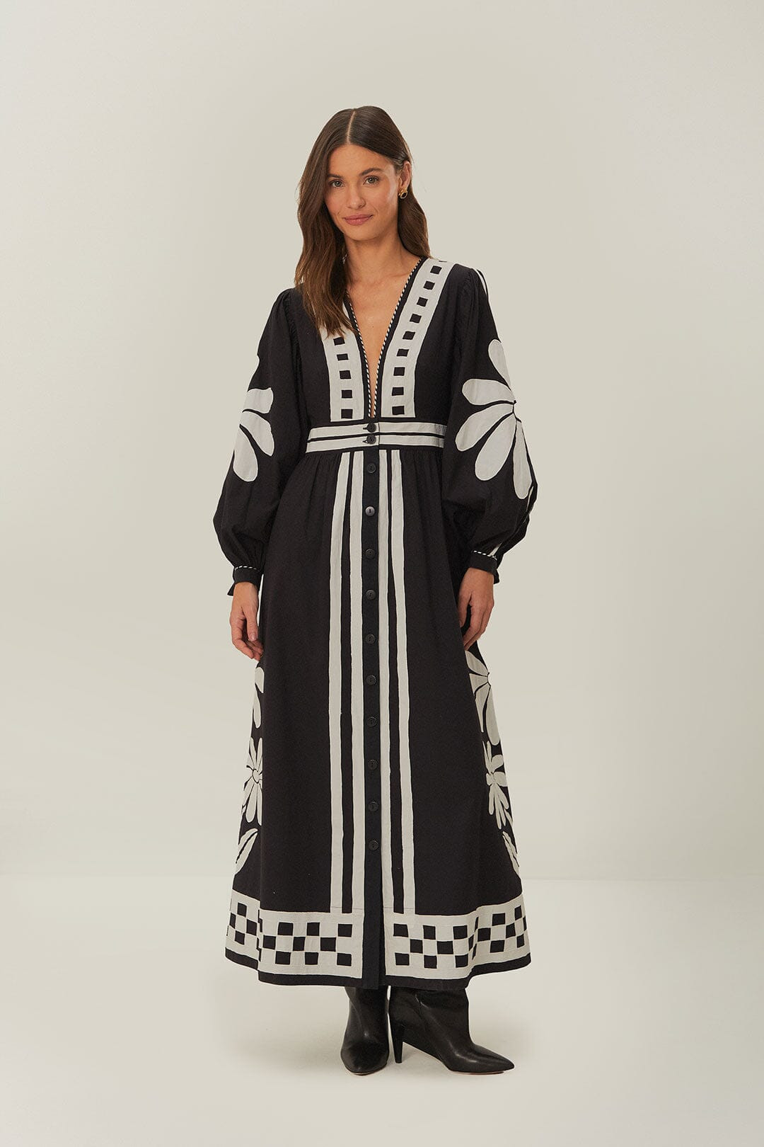 Black Nature Buttoned Maxi Dress | FarmRio (US)