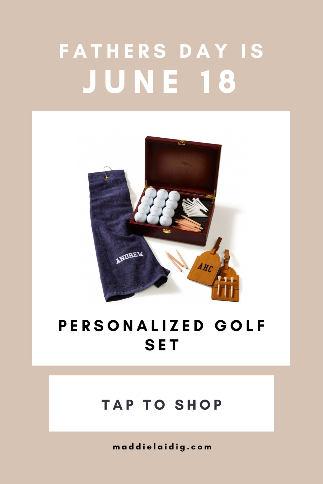 Father’s Day is June 18! This personalized golf set is perfect for a golfer dad. Free shipping on orders over $100 this weekend with code WEEKEND #fathersday #giftguide #dads #golfgift #golf 

#LTKsalealert #LTKmens #LTKGiftGuide