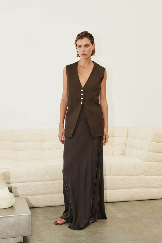 COLETTE BITTER CHOC SILK SKIRT | DISSH