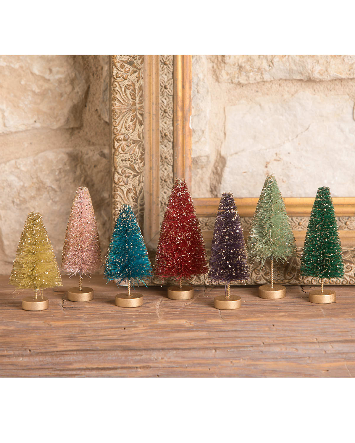 Jewel-Tide Bottle Brush Mini Trees, Set of 7 | Horchow