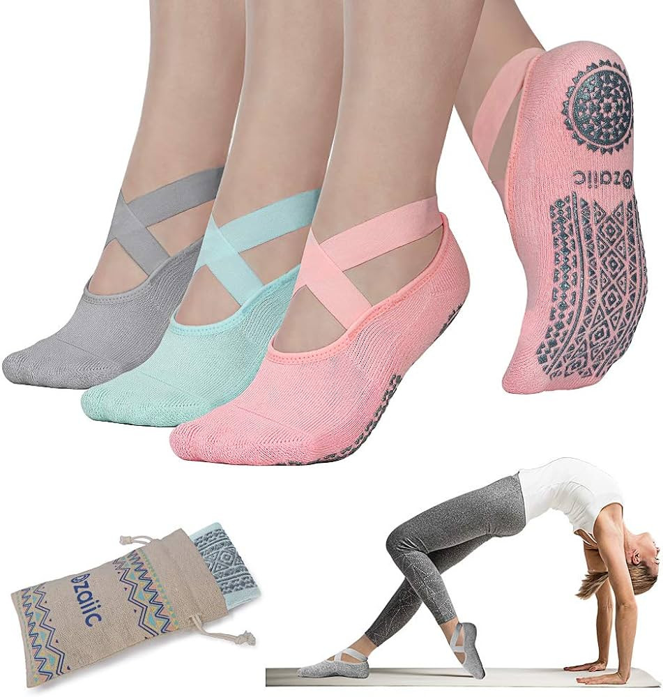Ozaiic Yoga Socks for Women Non-Slip Grips & Straps, Ideal for Pilates, Pure Barre, Ballet, Dance... | Amazon (US)