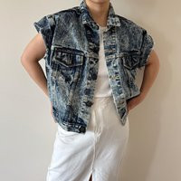 Vintage Denim Vest Top Unisex Gender Neutral Acid Wash Blue 80S 90S Retro Style Oversize Boyfriend Size L | Etsy (US)