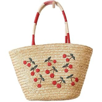 Amazon.com: Jikfete Handmade Summer Straw Tote Bag with Cherry Embroidery, Large Woven Stylish Ra... | Amazon (US)