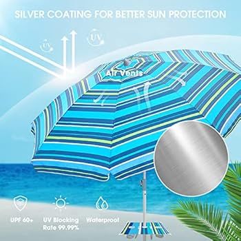 Amazon.com : BLUU 7FT Beach Umbrella with Table & Sand Bags, SPF60+ Heavyduty Windproof Sunscreen... | Amazon (US)