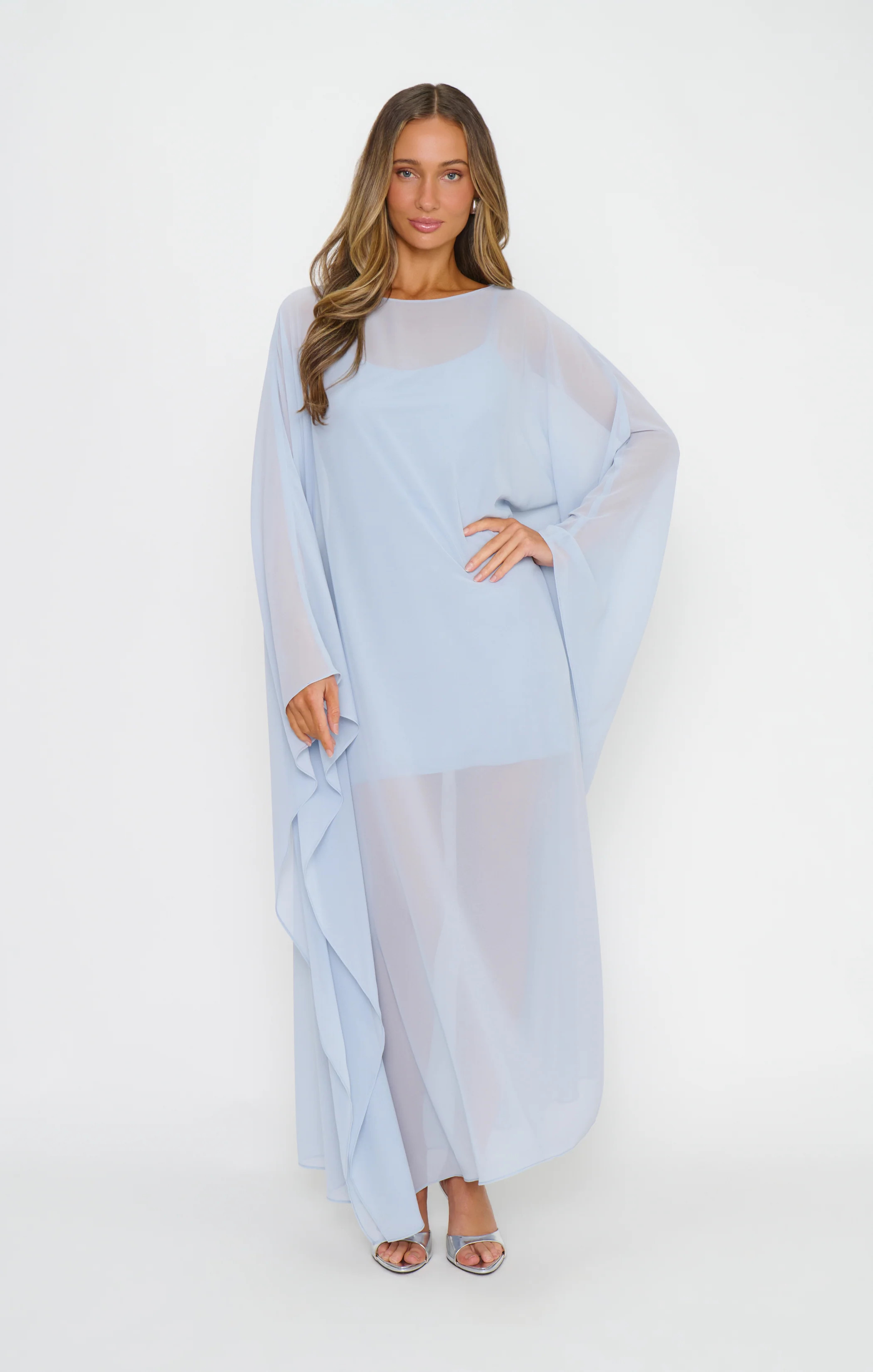 Olsen Maxi Dress, in Steel Blue Chiffon, Size: Large | Show Me Your Mumu | Show Me Your Mumu