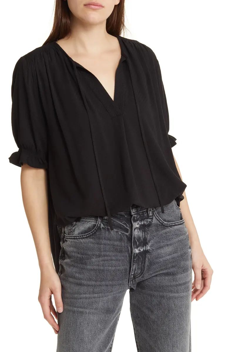 Treasure & Bond Smocked Shoulder Tie Neck Top | Nordstrom | Nordstrom