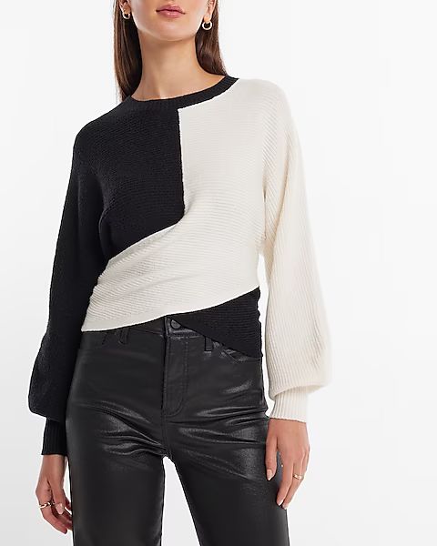 Color Block Wrap Front Balloon Sleeve Sweater | Express