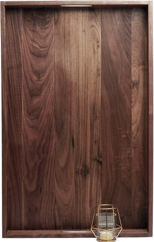MAGIGO 28 x 18 Inches Extra Large Rectangle Black Walnut Wood Ottoman Tray with Handles, Serve Te... | Amazon (US)