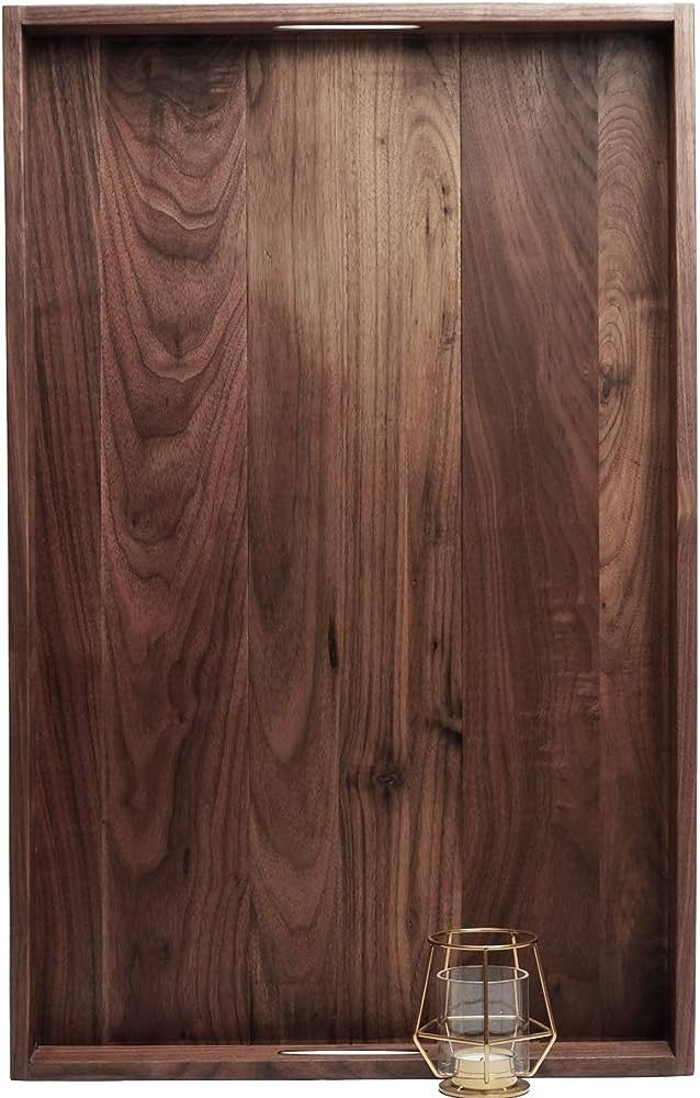 MAGIGO 28 x 18 Inches Extra Large Rectangle Black Walnut Wood Ottoman Tray with Handles, Serve Te... | Amazon (US)