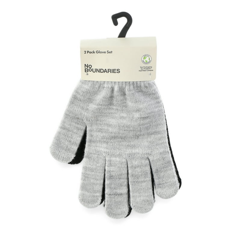 No Boundaries Women's Knit Winter Gloves 2-Pack, Light Grey Heather | Walmart (US)