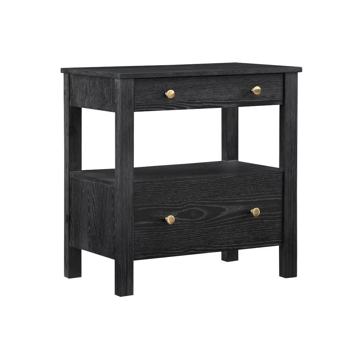 Comfort Pointe Delano Nightstand Black: 2 Drawers, Oak Veneer, Metal Glides, No Assembly Required | Target