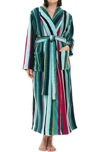 Alexander Del Rossa Womens Robes Long Plush, Robes for Women Bathrobe, Plus Size Robe Aqua and Magenta Striped XL (A0117W96XL) | Amazon (US)