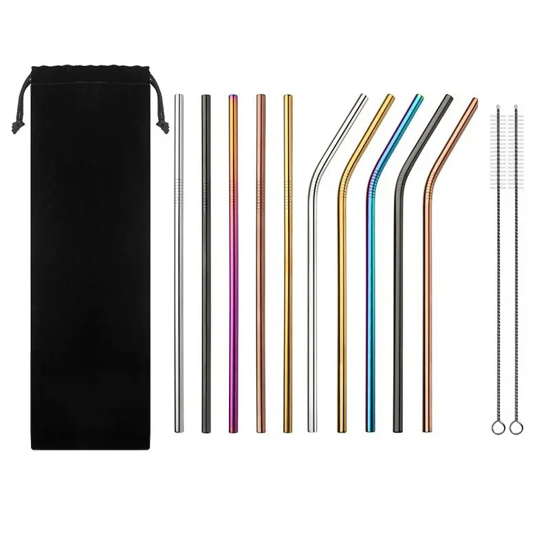 10Pcs Colorful Stainless Steel Straws Reusable Drinking Straw with Cleaner Brush | Dresslily US