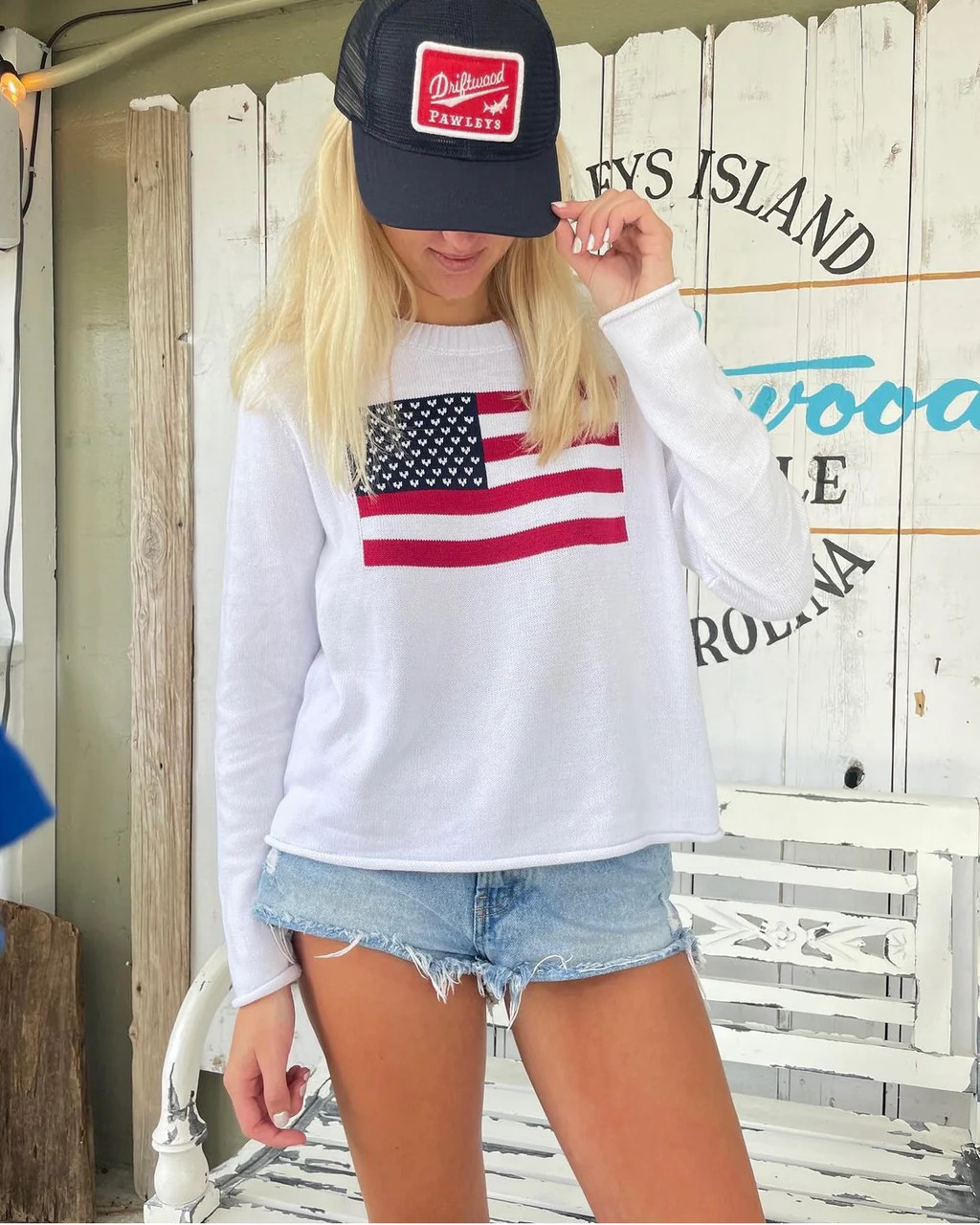American Flag Cotton Sweater | Pearls & Camo