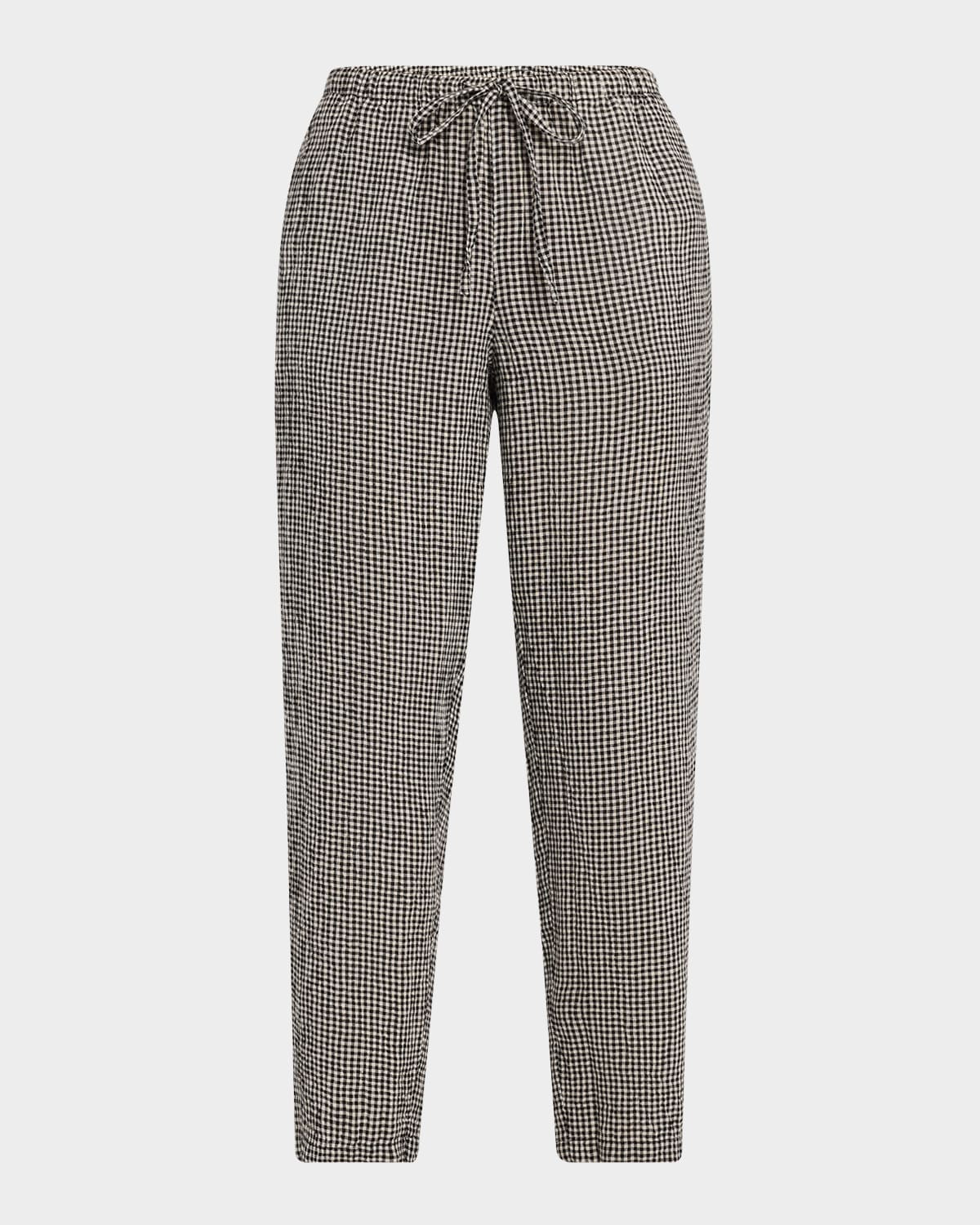 Tapered Check Organic Linen Ankle Pants | Neiman Marcus