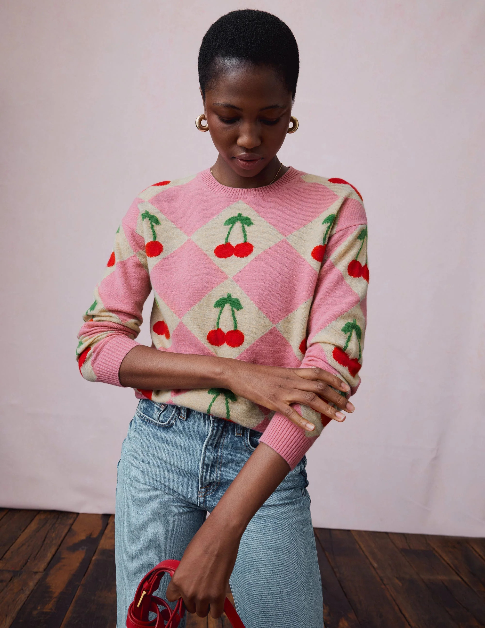 Lydia Cashmere Jumper-Pink, Cherry Argyle | Boden UK