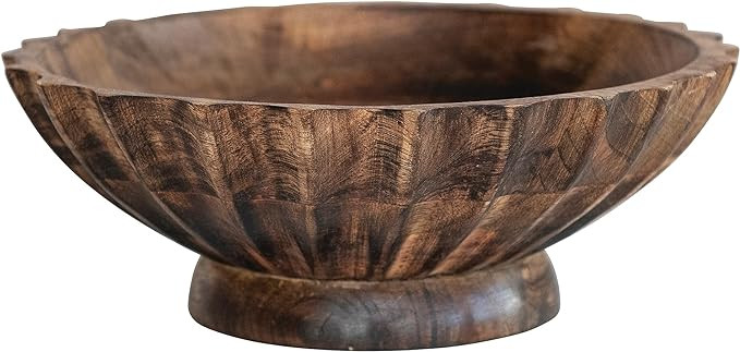 Bloomingville 9.5 Inches Round Hand-Carved Mango Wood Footed Scalloped Edge, Burnt Finish Bowl, B... | Amazon (US)