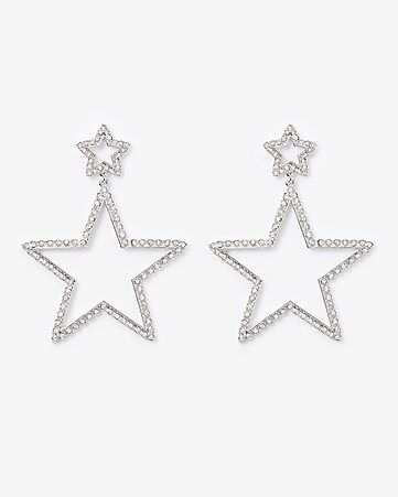 two tier rhinestone star drop earrings | Express