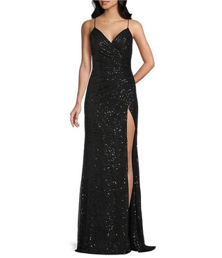 Sequin V-Neck Sleeveless Long Dress | Dillard's