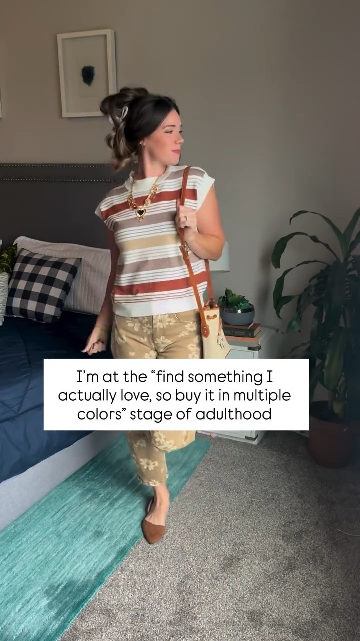 Sound familiar? I’d love to have someone like you around here! 

And this a sweater vest?? The real deal. So comfy. The colors are 🔥. + I can’t wait to layer with it in the winter! 

Comment “SHOP” for the links!