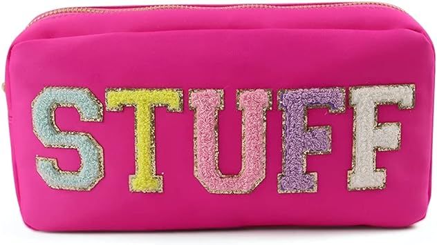 Chenille Letter Stuff Pouch - Nylon Makeup Preppy Bag For Travel and Organization, Glitter Cosmet... | Amazon (US)