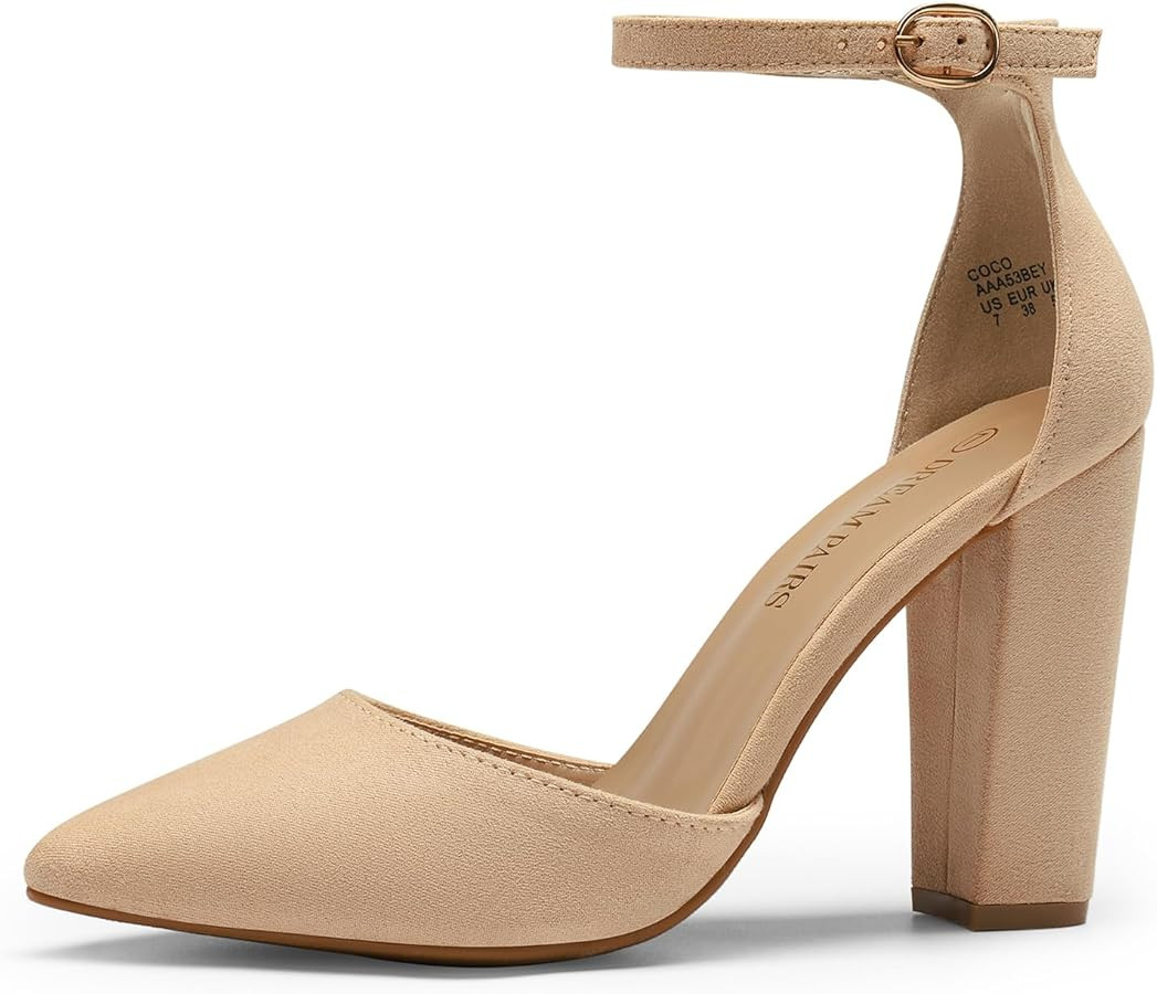DREAM PAIRS Women's Coco High Heels Chunky Block Pumps Pointed Closed Toe Ankle Strap Dress Shoes | Amazon (US)