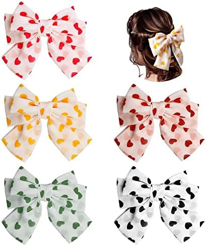 Sucrain 5 Pcs Love Sweet Girls Bow Hair Clips, Valentine Love Hair Ties Handmade Hair Decoration,... | Amazon (US)